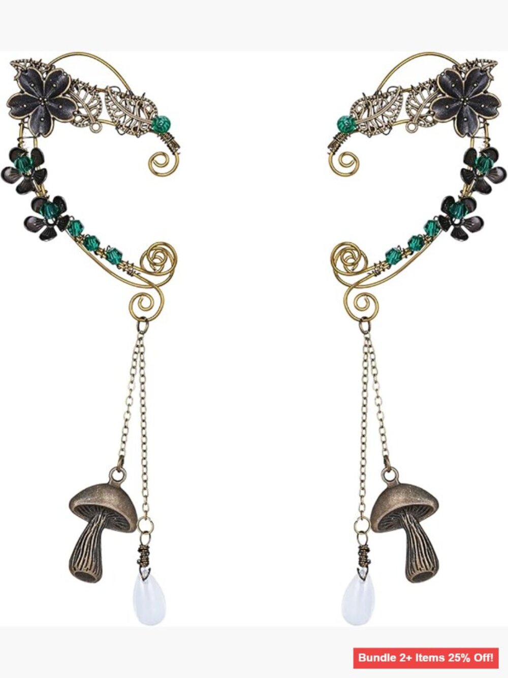 Handmade Bronze Elf Ear Cuffs with Rhinestones for Cosplay and Parties